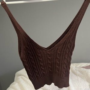 Brown crochet style cropped tank top